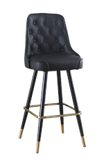 Button Tufted, Metal Barstool with Black Vinyl Seat for Indoor Use