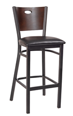 Walnut Oval Back Metal Barstool with Vinyl/Veneer/Wood Seat Options