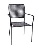 Metal Patio Stack Chair w/ Armrest, Black-3